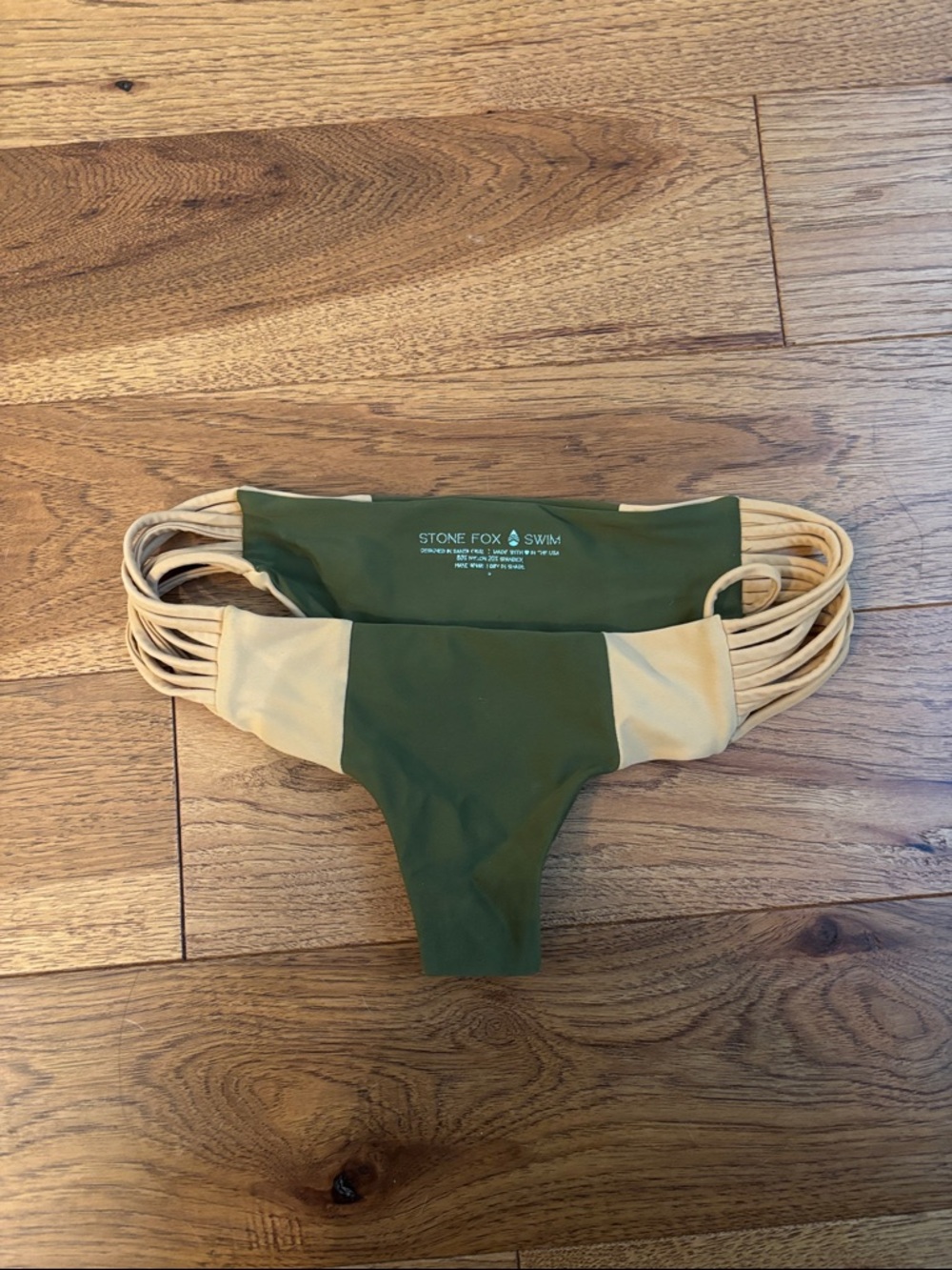 Stone Fox Swim Olive Green & Tan Strappy Bikini Bottom